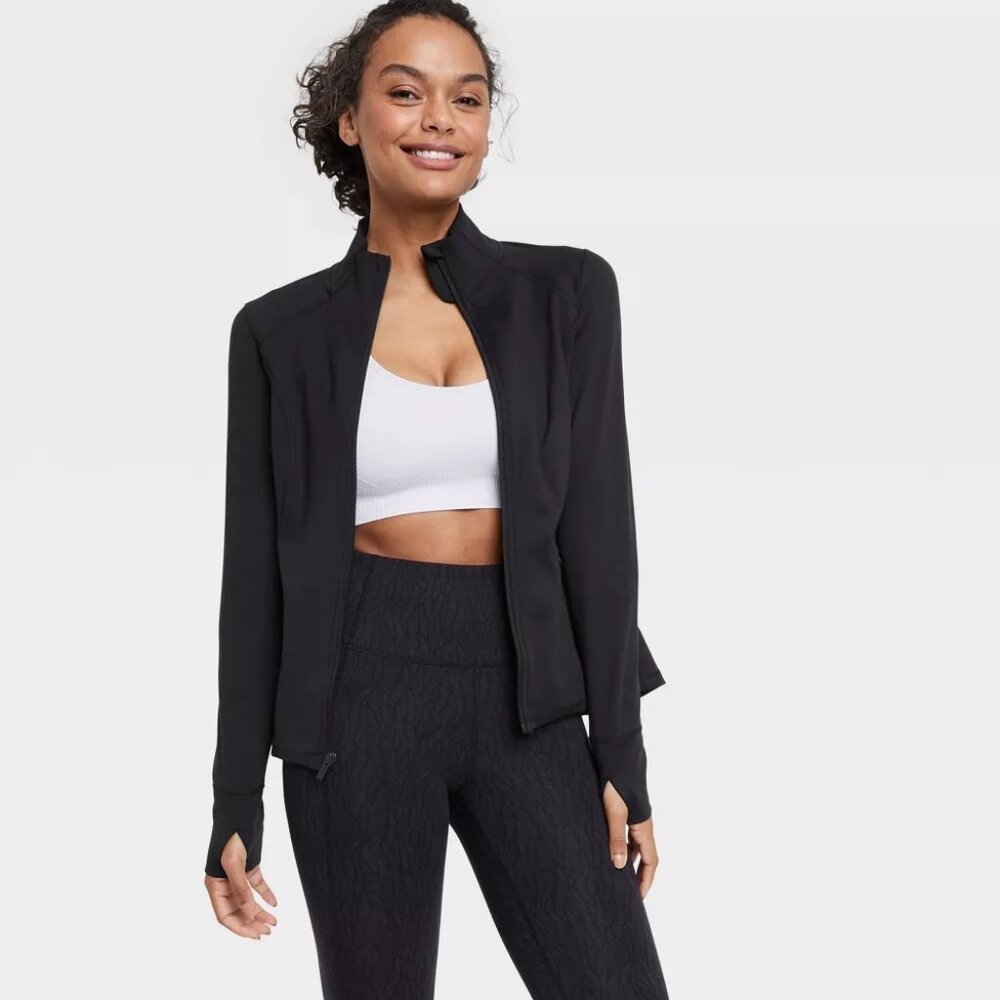 Women's Full Zip Jacket - All In Motion™ Black XL Spandex, UPF 50+,Thumbholes - Picture 2 of 6